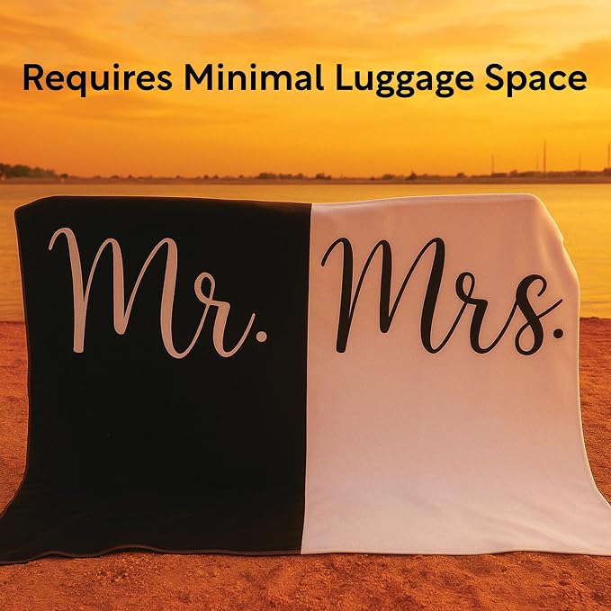 Ethisa Mr and Mrs Beach Towel - Honeymoon Just Married Towel For Beach - Wedding Gift for Newlywed Couple - Shareable Bride and Groom Towel Set - Thin Travel Friendly His and Her Beach Towel - 78"x59" - Image 6