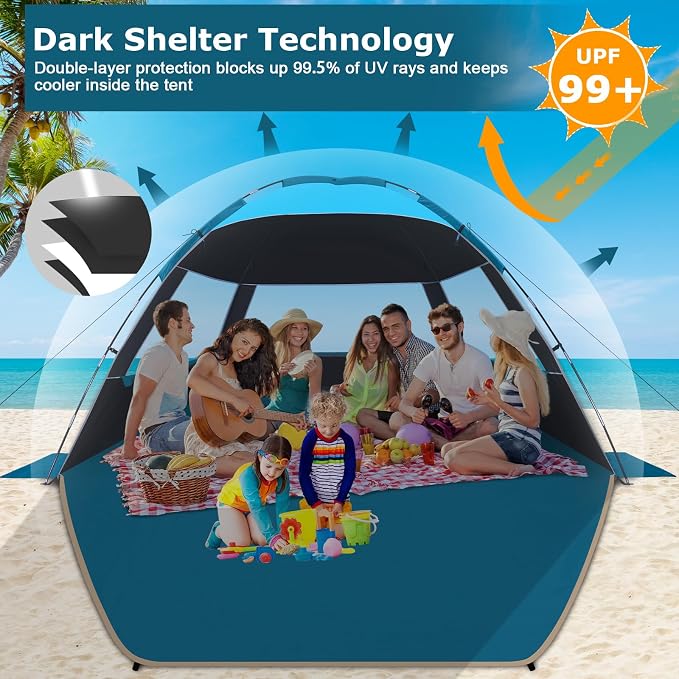 COMMOUDS Beach Tent Sun Shelter for 3/4/6/8 Person, UPF 50+ UV Protection Beach Shade Canopy Tent, Lightweight, Easy Set Up and Carry - Image 3