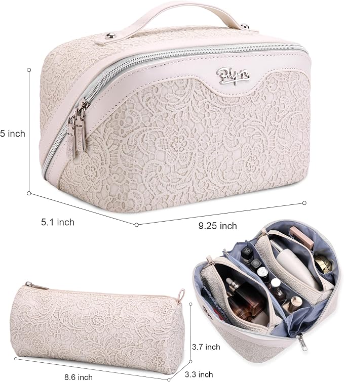 BOYATU Travel Makeup Bags Cosmetic Organizer Bag: 3 Pcs Set Large Capacity Make up Bag with Compartments - Waterproof Leather Toiletry Bags with Handle for Women (A-White) - Image 4