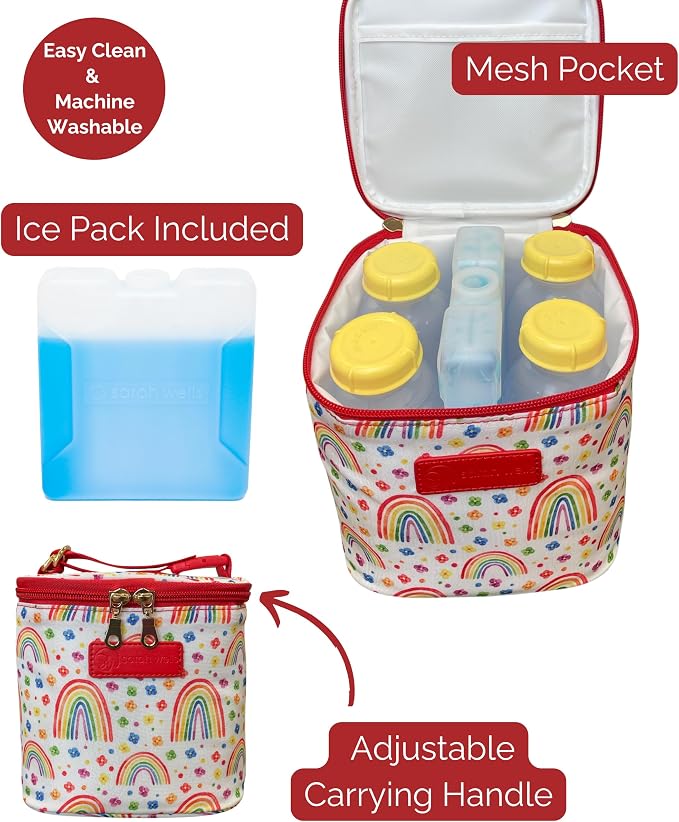 Sarah Wells Cold Gold Breastmilk Cooler with Ice Pack (Gray) | Fully-Lined Insulated Interior, Fits 4-6 Bottles, Zippered Lid, Great for Workdays, Travel & Pumping Days, Machine Washable - Image 4