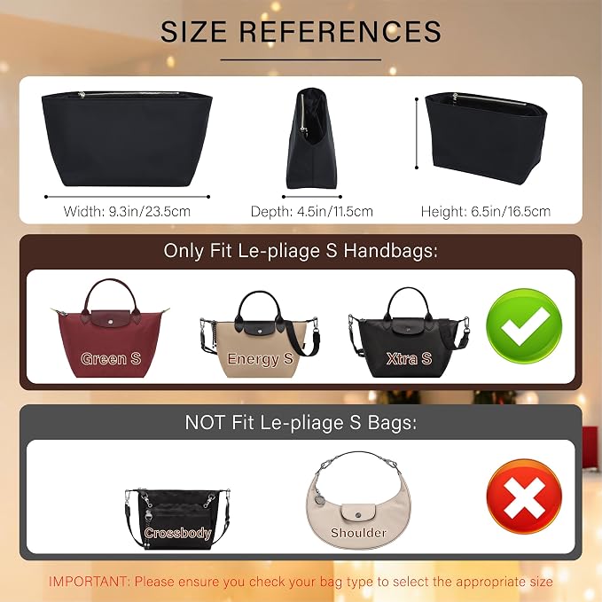Soft Nylon Purse Organizer Insert for Longchamp Le Pliage Energy S Handbag,Lightweight Luxury Long Champ Small Handbag with Cup Holder,Zipper Bags Inner Linner with 7 Deepened Pockets,S/Black - Image 2