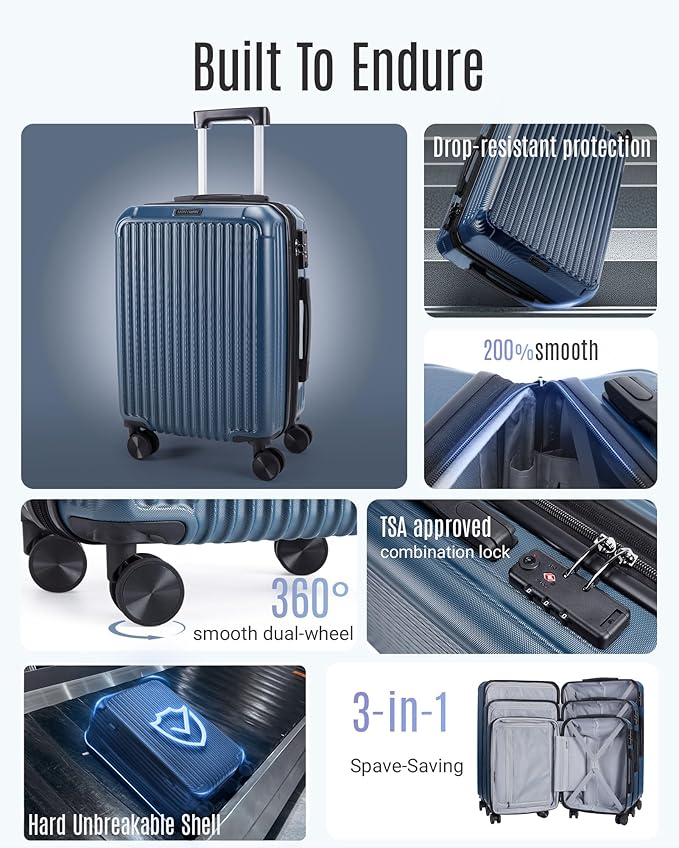 LIGHT FLIGHT 3 Piece Luggage Sets With Spinner Wheels Hardshell TSA Lock | Durability, Spinner Wheels, Hardside Lightweight, TSA Lock, Durable, PC+ABS, Mobility - Image 2