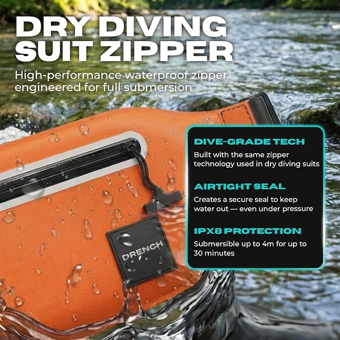 Drench Waterproof Fanny Pack & Waterproof Phone Pouch Set | IPX8 Submersible Waist Pack Dry Bag for Fishing, Hiking, Camping, Kayaking, Paddle Boarding & Water Sports | Orange - Image 5