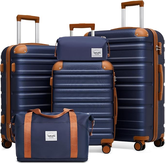 TAKUMI Luggage Sets 5 Piece Lightweight Carry On luggage with Duffel Bag ABS+PC Hardshell Suitcases with YKK zippers Double Spinner Wheels Travel Luggage with TSA Lock(NAVY, 5 PIECE SET) by TAKUMI