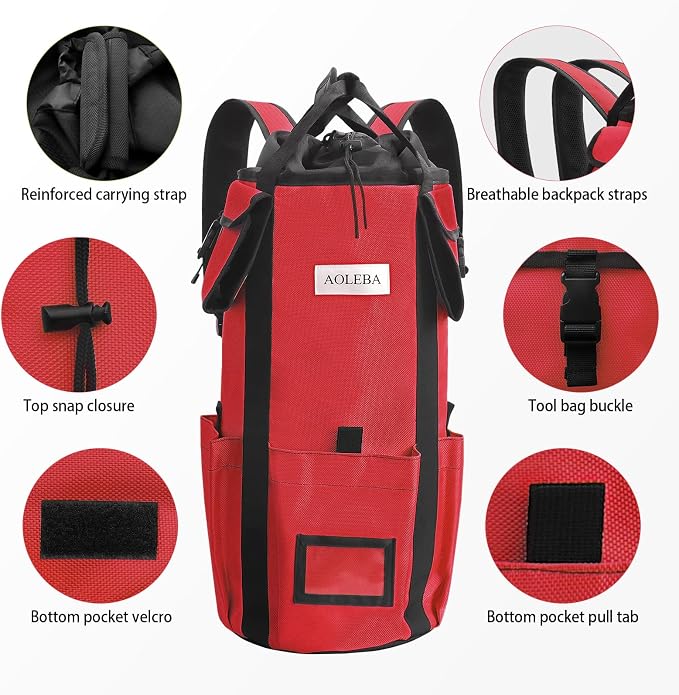 AOLEBA Arborist Rope Storage Bag Tree Climbing Rock Rope Bucket Backpack Rope Storage Bag Large Capacity 1680D Thicken Nylon Material with Hand Straps, Side Pockets - Image 5
