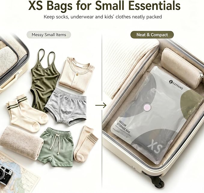 Travel Vacuum Bags with Electric Pump: 15 Pack XS/S/M/L Vacuum Seal Bags for Clothes, up to 80% Space Saver Compression Packing Bags for Suitcase, Carry-On, Cruise, Dorm & Seasonal Storage - Image 5