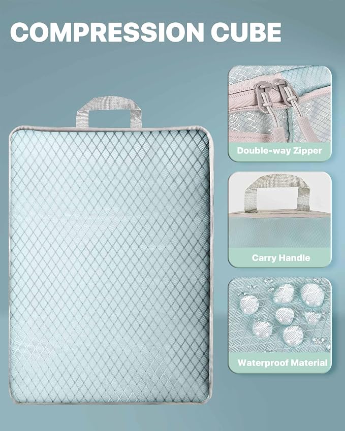 Compression Packing Cubes, 5 Set Suitcases Organizer Cubes for Travel Essentials, Ultralight Expandable Luggage Organizer Bags Set, Packing Organizer with Shoe Bag Travel Accessories Women Men (Blue) - Image 3