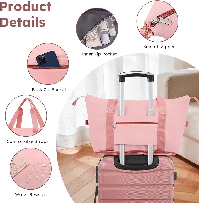 Suitour Luggage Sets 6 Piece, 20-inch Carry-on and 24 inch28 inch Checked Suitcase Set with Cosmetic Case and Expandable Travel Duffle Bags Set(Rose Gold) - Image 5