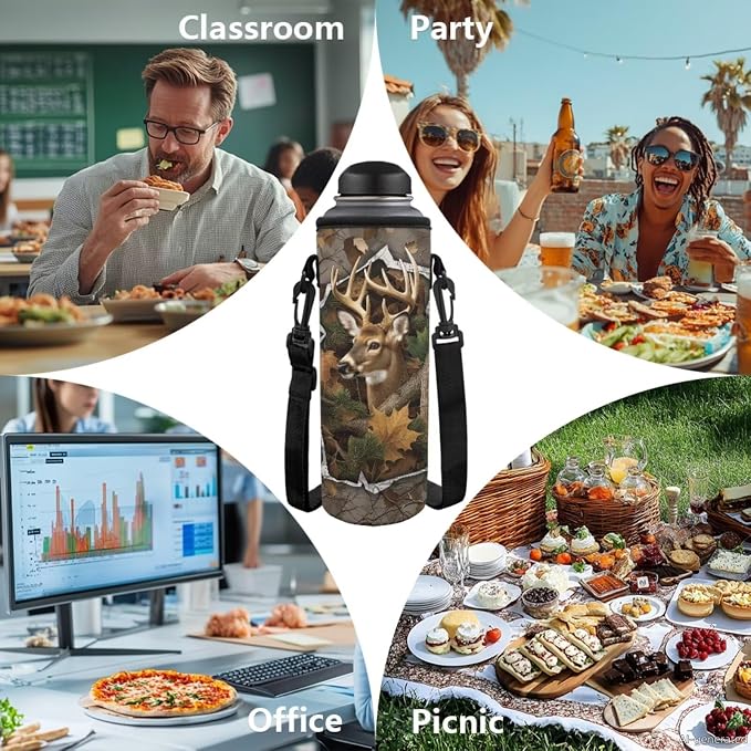 GIFTPUZZ 4 Piece Camo Deer American Flag Backpack Set for Kids | Patriotic Bookbag with Lunch Box for Boys Elementary School, Zip up Pencil Case, Water Bottle Sleeve, Summer Camp, Ages 6-8 - Image 7