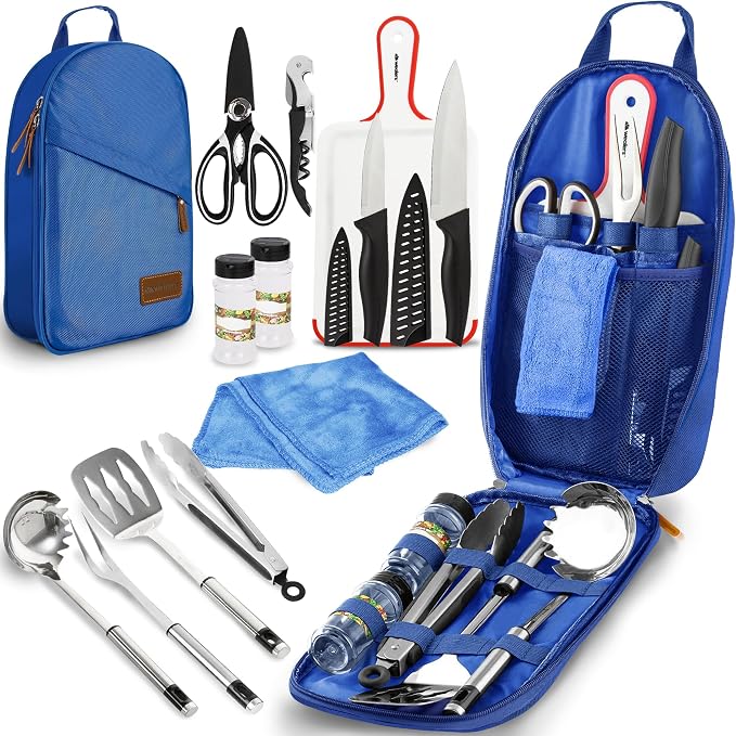 Wealers Camp Kitchen Cooking Utensil Set Travel Organizer Grill Accessories Portable Compact Gear for Backpacking BBQ Camping Hiking Travel Cookware Kit Water Resistant Case - Image 2