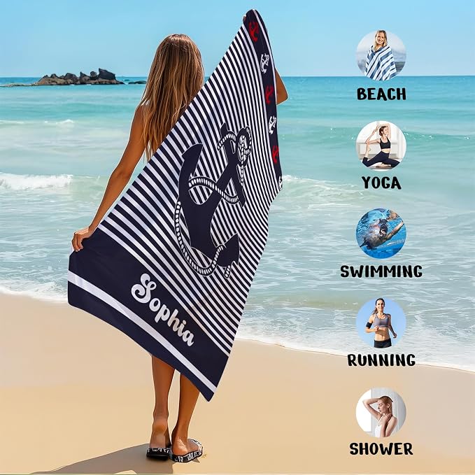 JML Personalized Beach Towel with Name, Custom Anchor Beach Towel, Customized Microfiber Pool Towel, Quick Dry & Absorbent Swim Towel for Adult,Anniversary, Birthday, Summer Holiday,Vacation - Image 6