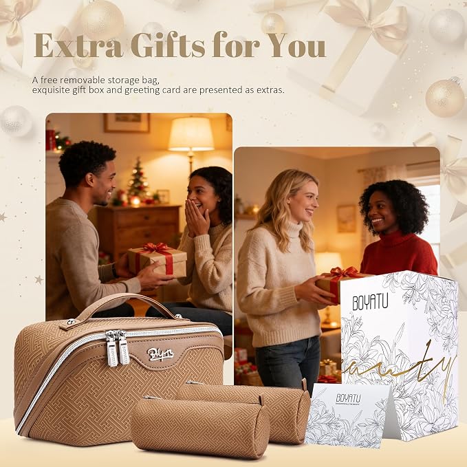 BOYATU Travel Makeup Bags for Women: Vintage Roman Column Texture | Each Journey, Quiet Luxury Serenity - 3 Pcs Set Large Capacity Cosmetic Bag Organizer Toiletry Purse(Brown) - Image 7