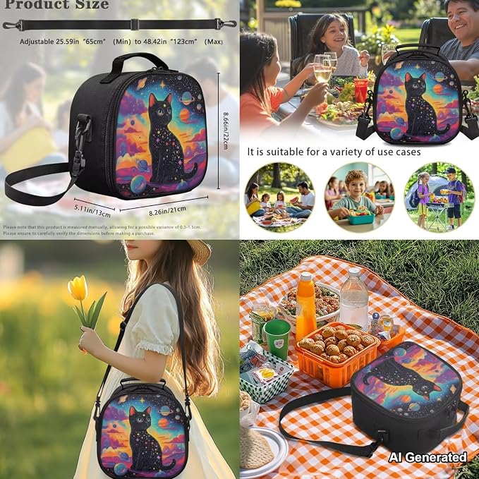 Girls Backpacks Ages 6-8 8-10 Black Cat Backpack Set for Girls, Cool Space 17" Bookbag Set with Lunch Box, Pencil Case & Bottle Holder, Lightweight Backpack for Teens Kids Travel Outdoor - Image 5