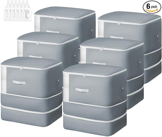 Comforter Storage Bag - Extra Large Capacity Blanket Storage Bags 3-Layer Ultra Space Saving Self Compression Organizer, Washable Compression Bags for Storage Comforter Blanket, 6-Pack, Grey by EasortmPackingCubes