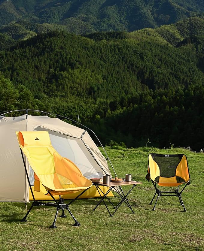 iClimb Ultralight Compact Camping Folding Beach Chair with Anti-Sinking Large Feet (Yellow - Triangular Frame High Back) - Image 8