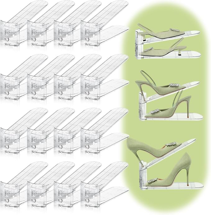 16 Pack Shoe Slots Organizer for Closet, Adjustable Shoe Stackers for a Pair of Shoes Shoe Rack Storage Shoe Space Saver 50% Shoe Shelf Display Holder for Closet by Movdeet