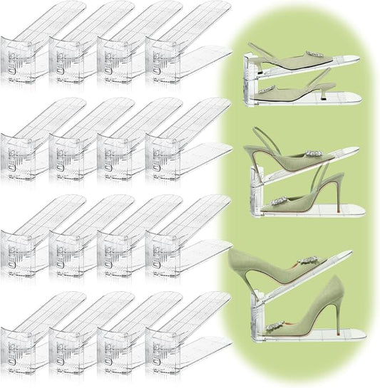 16 Pack Shoe Slots Organizer for Closet, Adjustable Shoe Stackers for a Pair of Shoes Shoe Rack Storage Shoe Space Saver 50% Shoe Shelf Display Holder for Closet by Movdeet