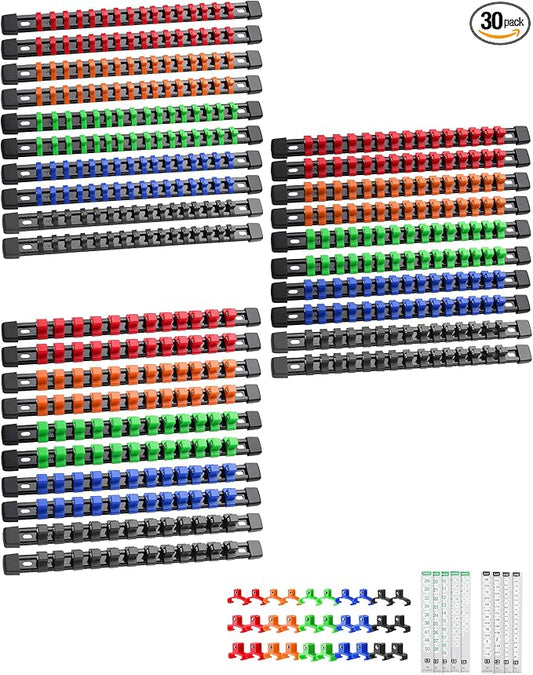 ALOANES 30PC Socket Organizer, Socket Rails Fit 1/2", 1/4" and 3/8" Drive | Portable Heavy Duty ABS Socket Holders Hold up 430 Sockets for Toolbox Drawer Bags(5 Color) by Aloanes