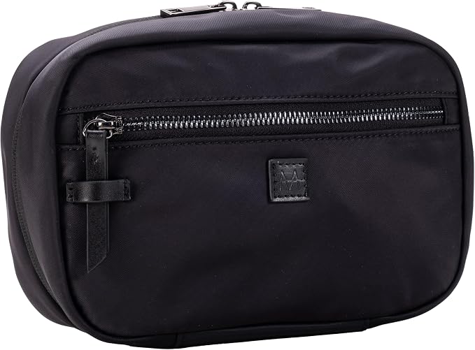 The Tomorrow Kit from, Hanging Toiletry Bag with Dual Compartments, Organized Travel Toiletry Organizer with Hook Closure, Made from Sturdy Water Resistant Nylon, HNG-732-BLK, Black by MerzonTravel