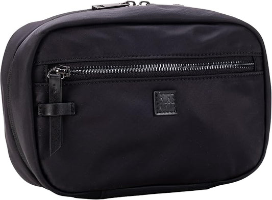 The Tomorrow Kit from, Hanging Toiletry Bag with Dual Compartments, Organized Travel Toiletry Organizer with Hook Closure, Made from Sturdy Water Resistant Nylon, HNG-732-BLK, Black by MerzonTravel