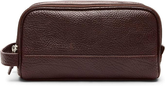 Leatherology Premium Espresso Leather Toiletry Bag – Small Double Zip Dopp Kit – Full Grain Leather Travel Organizer with Water-Resistant Lining – Compact Grooming Bag for Men or Women by Leatherology