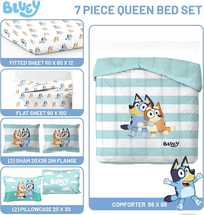 Bluey Bingo Queen Comforter Set 7 Piece Kids Cartoon Bedding, Multi | Bed in a Bag, Comforter Sheets Shams Pillowcases, Official Brand, Soft Microfiber, Machine Washable, Kids Gift - Image 3