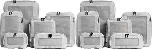Aerotrunk Compression Packing Cubes for Travel - Luggage Organizer Bags - Double Zipper Packing Cubes for Suitcases (12-Pack, Light Grey) by Aerotrunk