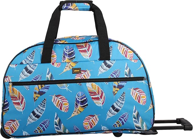 LUCAS Designer Carry On Luggage Collection - Lightweight Pattern 22 Inch Duffel Bag- Weekender Overnight Business Travel Suitcase with 2- Rolling Spinner Wheels (IN FLIGHT TURQUOISE, 22in) by LUCAS