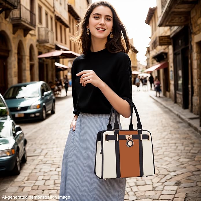 Qiyuer Structured Satchel Tote Handbags Set Women Purses with RFID Wallet | Premium, Sturdy, Spacious, Chic for Daily & Work, Vegan PU Leather, Multi-way Carry, Large Capacity RFID Wallet, Ideal Gift - Image 2
