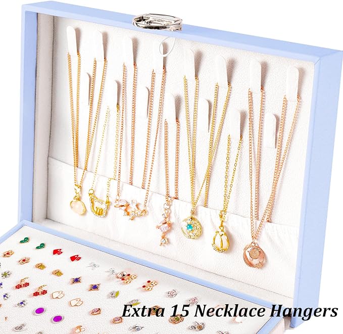 QBestry Earrings Jewelry Box for Girls, 5 Layers Jewelry Organizer with Earring Holder Organizer for Girls Earring Organizer Jewelry Boxes for Women Earrings and Necklaces Jewelry Box Organizer Blue - Image 4