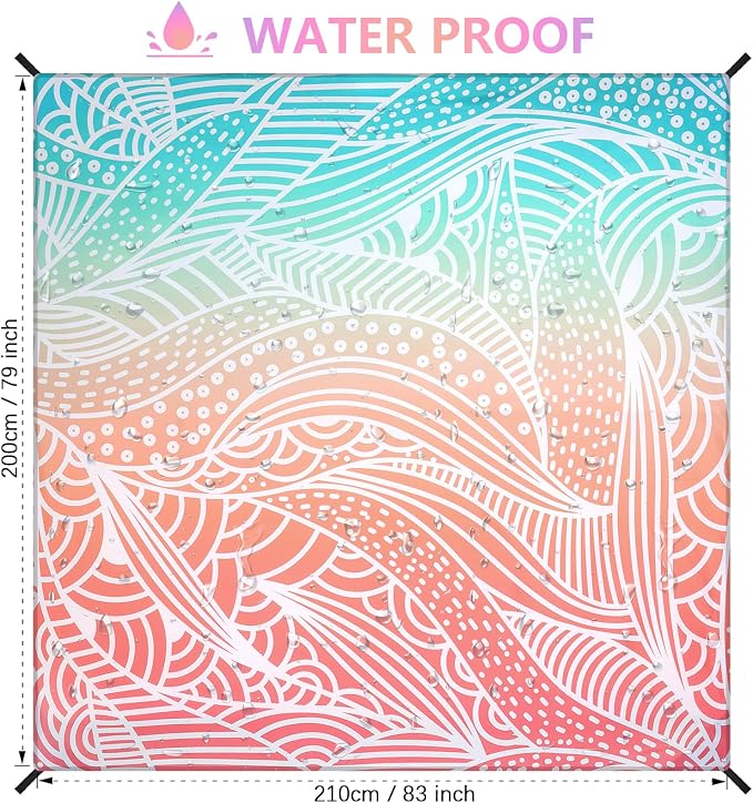 HIHOHO Beach Blanket Waterproof Sandproof Beach Mat for 1-8 Adults Quick Drying Durable Outdoor Picnic Mat for Beach Festival Travel Camping Hiking (Gradiant P&GN-Ripple, 79"×83"(4 Person)) - Image 2
