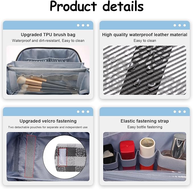 BOYATU Travel Makeup Bag Organizer Cosmetic Bag: 3 Pcs Set Make up Bags for Women with Handle - Waterproof Vegan Leather Toiletry Bags Travel Essentials Pouch with Compartments (F-01-Black) - Image 4