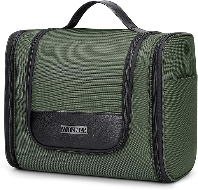 WITZMAN Toiletry Bag for Men Nylon Hanging Water-resistant Shaving Dopp Kit | With Dry-wet Separation Pocket, Multi-pockets for Organized Storage, Lightweight, For Travel, Bathroom, B690 Army Green - Image 2