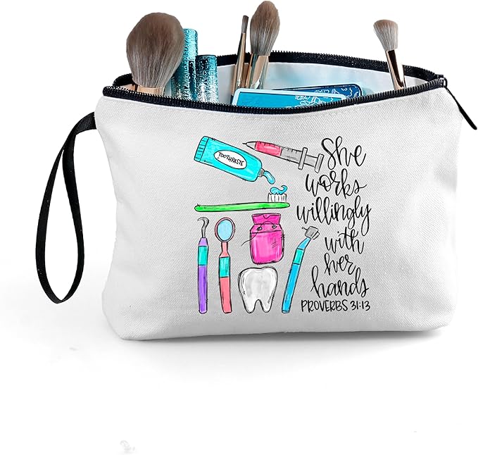 Dental Hygienist Dentist Assistant Teeth Appreciation Thank You Gifts for Female Friend Sister Coworkers Small Cosmetic Makeup Bag Christmas