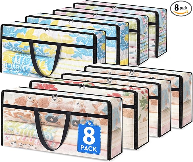 TasticTotes 8 Pack Long Clear Storage Bags for Comforter, Clothes & Bedding, Plastic Blanket Storage with Zipper and Handle, Moving Bags, Closet Organizer and Under-Bed Storage (90L, 39.4"*7.1"*19.7") by Unknown