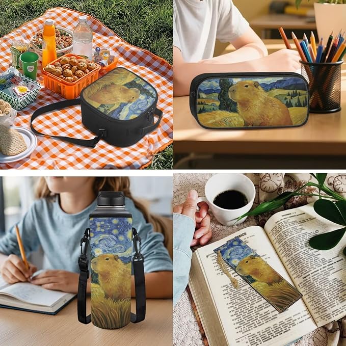 Capybara Backpack for Boys Bookbag with Lunch Box Set of 5 Boys Printed 5 Pcs Bookbag Set Pencil Case Water Bottle Sleeve Bookmark School Gifts - Image 5