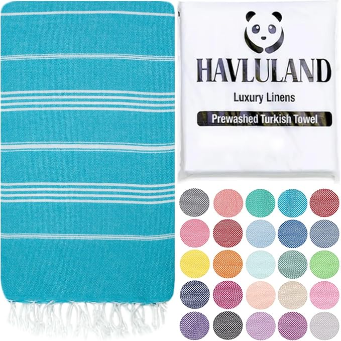 HAVLULAND Turkish Beach Towels, Oversized 40"x72" Turkish Bath Towel, Highly Absorbent Quick Dry Sand Free Beach Towels for Beach Pool Spa Gym Yoga Travel Camping Picnic Blanket - Turquoise by Havluland