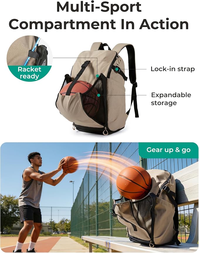 BAGSMART Gym Backpack for Men with Shoe Compartment for Multi-Sport | Water-Resistant Multi-Sport Gym Storage, Expandable Pocket Fits Basketball, Football, Shoe Compartment Separates Swim Gear - Image 2
