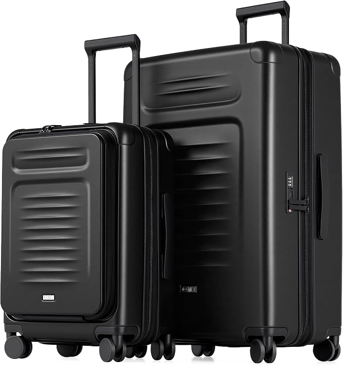 Coolife Luggage Sets Checked Suitcases - 2 Piece, Travel Carry on with Spinner Wheels, Expandable Hardside Large Suitcase with TSA Lock,20+29 Inch Black by COOLIFE