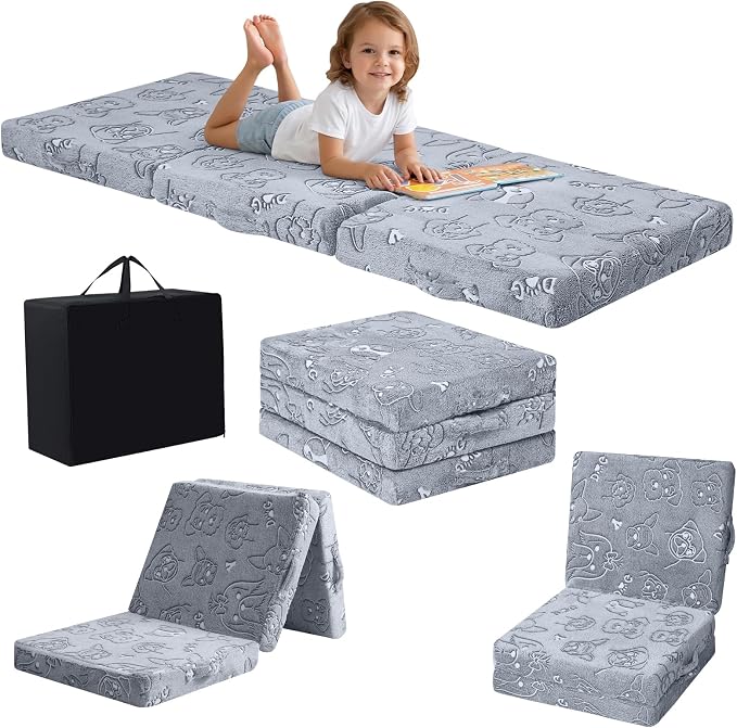 MeMoreCool Glow Dog Kids Foldable Floor Mattress Trifold Futon, 57x22 Inch | Glow dog trifold floor mattress for kids room, daycare, reading and travel by MeMoreCool