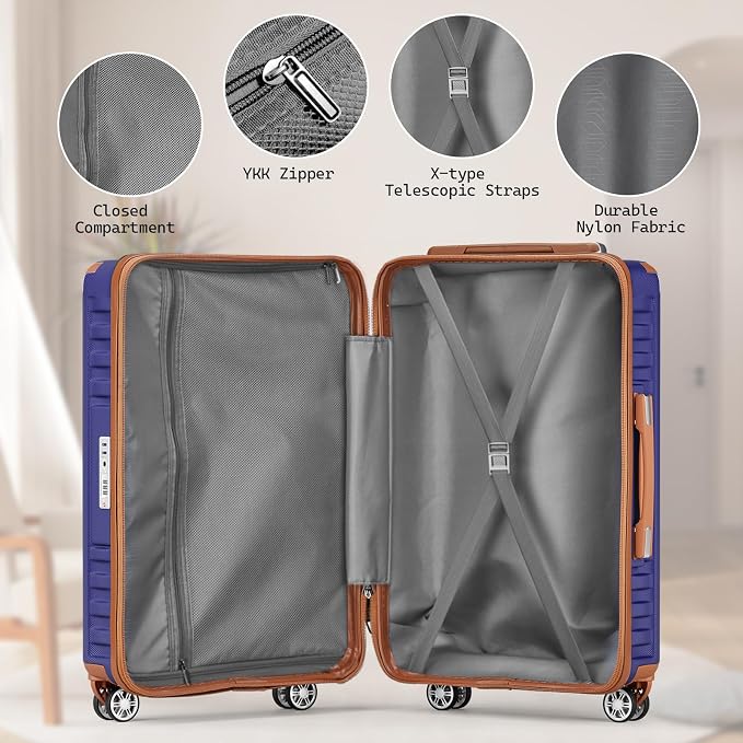 Melalenia Suitcase Sets 6 Piece Hard Shell Carry on Luggage with Spinner Wheels and TSA Lock, Lightweight Travel Backpack for Women, Men, Navy Brown - Image 7