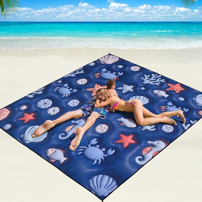 WIWIGO Beach Blanket Waterproof Sandproof Beach Mat 79" X 83"/10'x9'for 2-8 Adults Quick Drying Outdoor Picnic Mat Beach Accessories for Travel, Camping, Hiking by WIWIGO