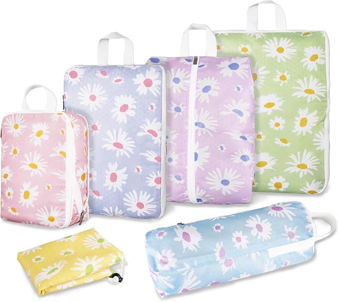 6 Pcs Compression Packing Cubes for Travel, Waterproof Luggage Organizer Washable Storage Bags Set - Packaging Cubes for Backpack Travel and Carry-Ons by Hitanfe