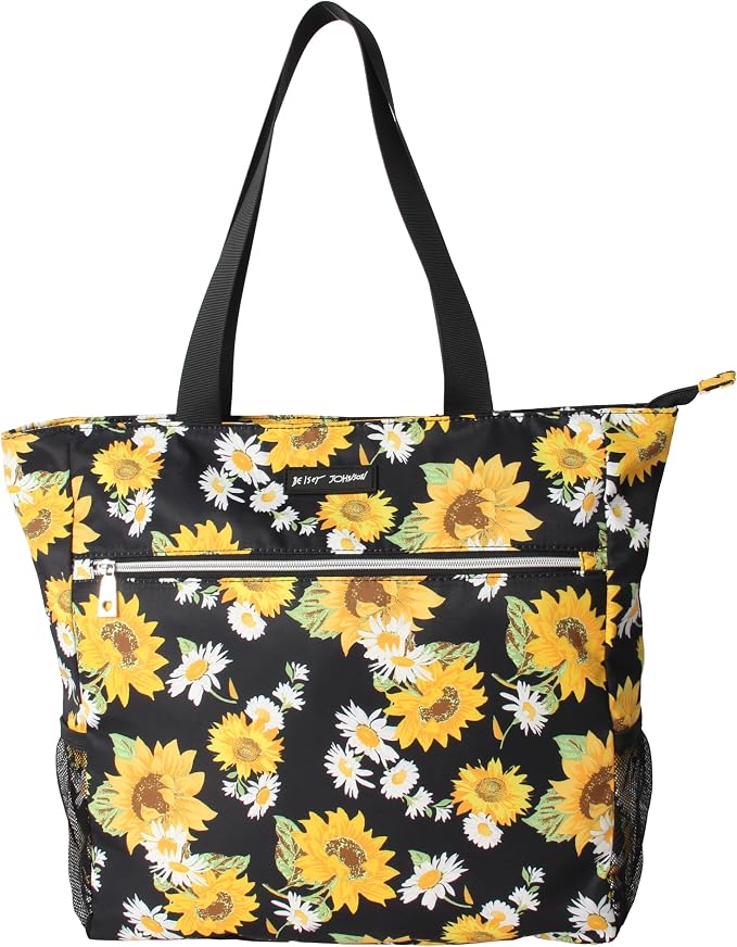 Betsey Johnson 15.6 Inch Zipper Beach Tote Bag Lightweight Large Durable Polyester with Mesh Side Pockets for Gym Work | 15.6 Inch by BETSEYJOHNSON