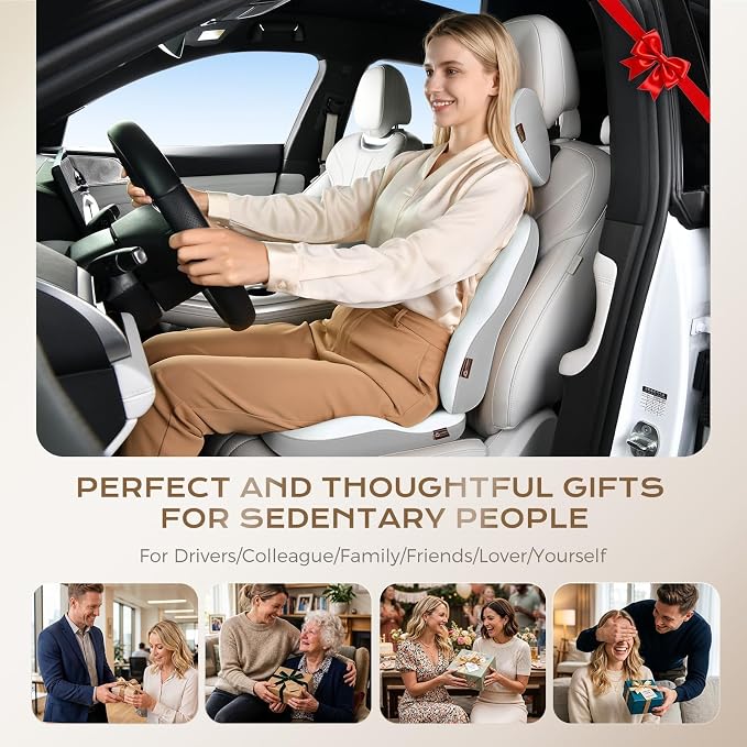 Coverado Car Seat Cushion Back Support Pillow Neck Headrest Pillow, Ergonomic Memory Foam Sciatica & Back & Tailbone Pain Relief Cushion for Office Chair Seat Cushion for Chair Gray&Light Gray - Image 9