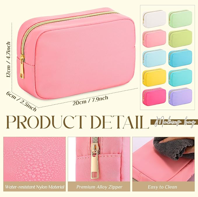 Sweetude 10 Pcs Nylon Makeup Bag Travel Cosmetics Pouch Zipper Pouch Purse Toiletry Bag Big Capacity Makeup Organizer for Women Girls Waterproof Travel Skincare Case(Macaron Color) - Image 2