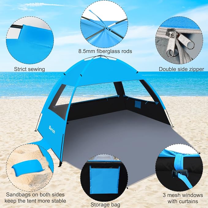Gorich Beach Tent Sun Shelter for 3/4/6/8/10 Person with UPF 50＋ UV Protection, Lightweight & Easy Setup Beach Shade Canopy, Portable Beach Shade Tent Beach Cabana - Image 5