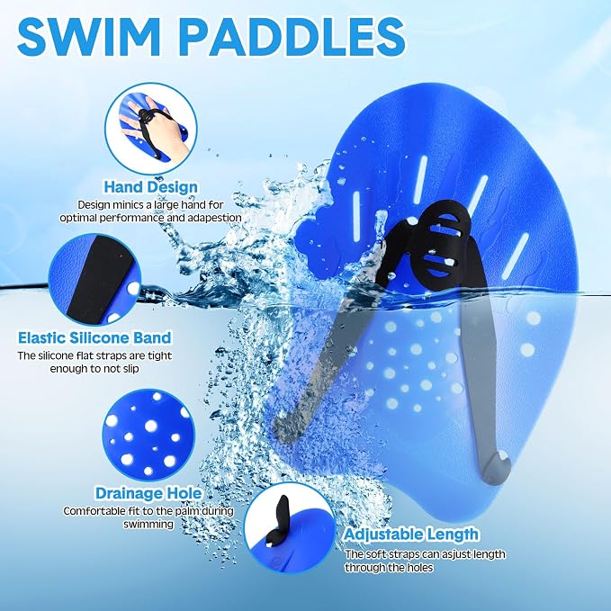 7 Pcs Pool Exercise Set Including 2 Lightweight Aquatic Dumbbells, 2 Swimming Hand Paddles, Pull Buoy, Pool Mesh Bag Swim Belt Sport Equipment for Water Aerobics Exercise - Image 4