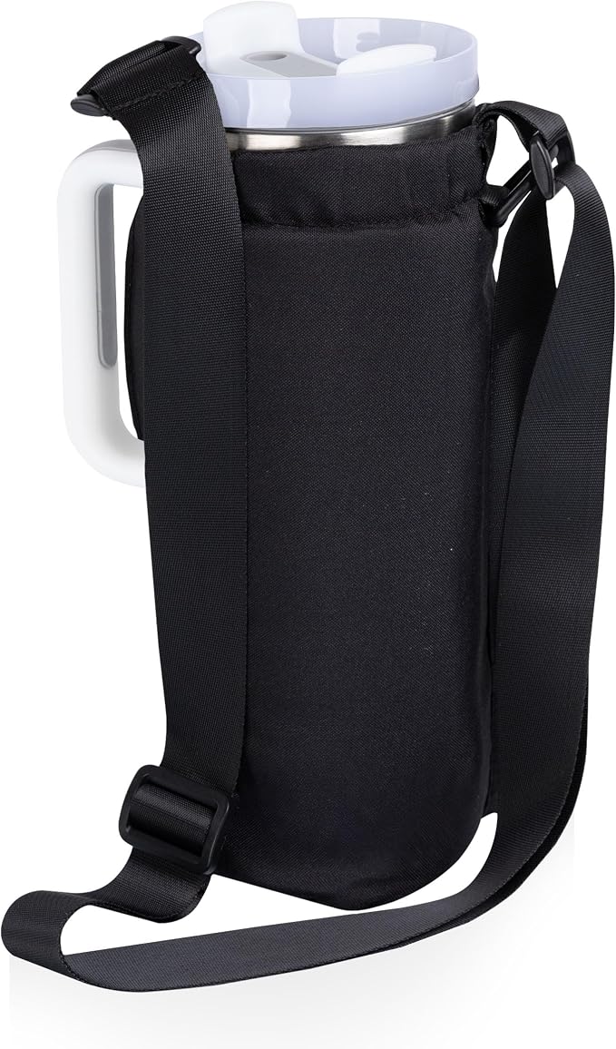 PICNIC TIME Eclipse Tumbler Tote with 40oz Stainless Travel Mug, Eco-Friendly Water Bottle Sling Bag, Crossbody Cup Holder with Phone Pocket & Strap, Recycled Fabric Drink Carrier & Tote (Black) - Image 4
