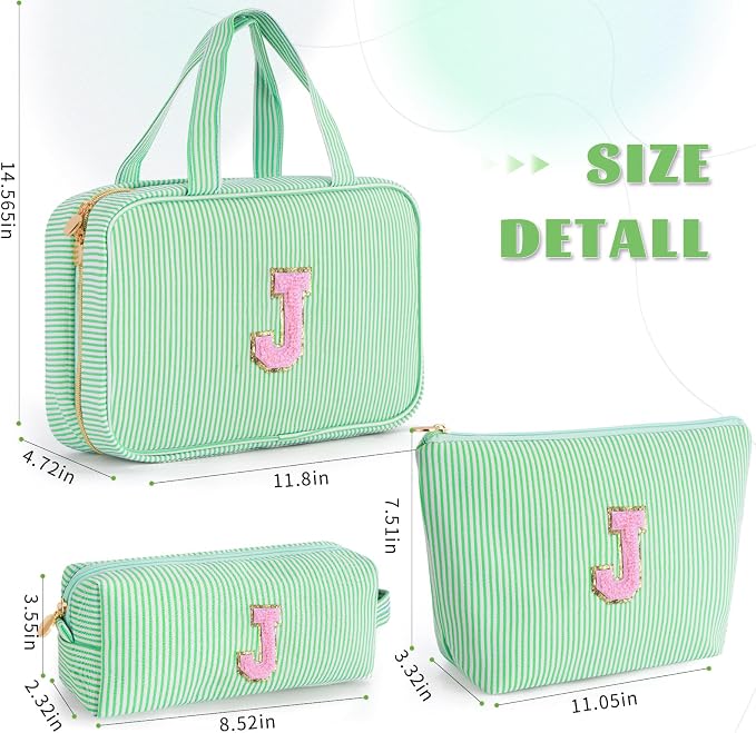 Gifts for Teen Girls Women - Travel Hanging Toiletry Bag & Makeup Bag - Personalized Initial Cosmetic Bag | Birthday Gift for Girl Trendy Stuff - Green J - Image 6